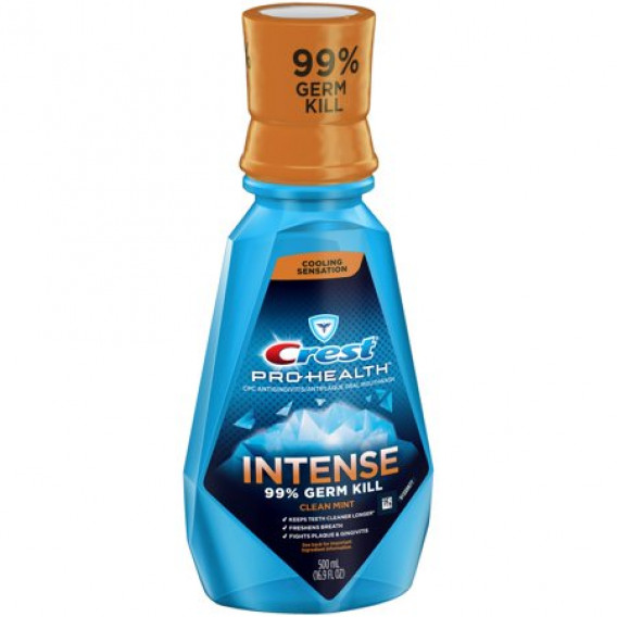 Ústna voda Crest Pro Health INTENSE 99% germ kill Clean Mint