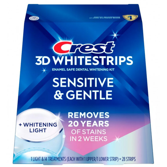 Bieliace pásiky Crest 3D Whitestrips SENSITIVE & GENTLE s bieliacou lampou