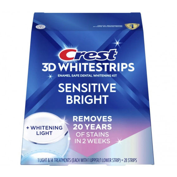 Bieliace pásiky Crest 3D Whitestrips SENSITIVE BRIGHT + Whitening Light